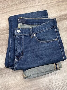 Gap High-Rise Girlfriend Jeans - Dark Wash Cuffed Denim Minimalist Capsule Prep